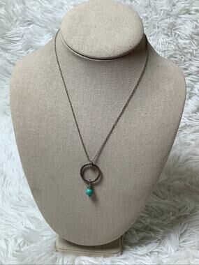 825 Sterling Silver Turquoise Bead Wire-Wrapped Ring Pendant Necklace C32-24